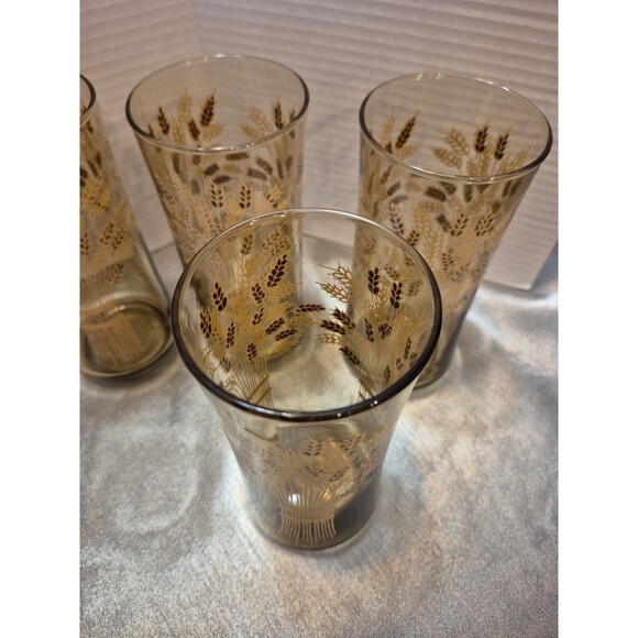 Vintage Libbey Franco Wheat Print Glasses Set Of 5 - Picture 8 of 12